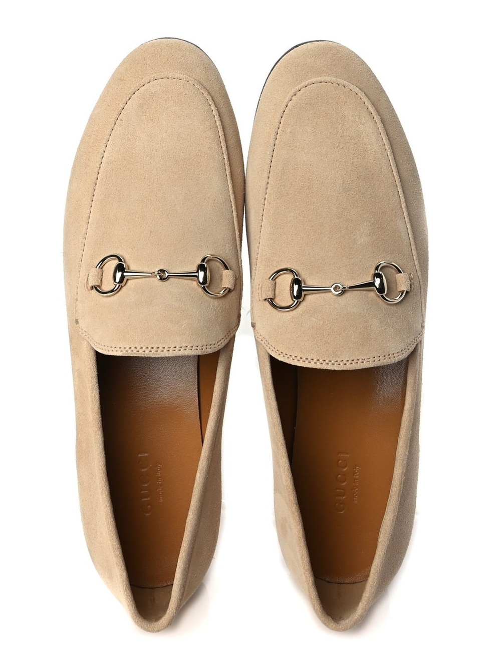 GUCCI Suede Horsebit Womens Jordaan Loafers (Pink Sand)